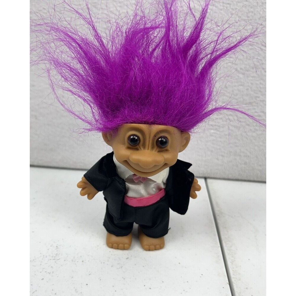 Russ Troll Doll Groom Wedding Tuxedo Troll Doll with Purple Hair Vintage